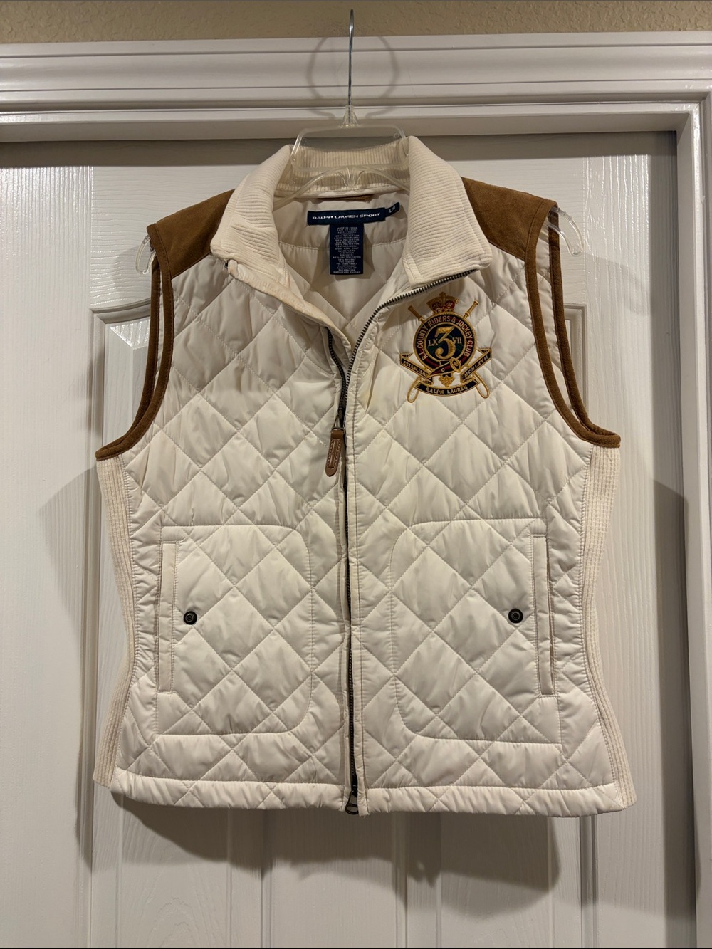 Ralph Lauren Cream Quilted Sleeveless Vest w/ Brown Suede Accents L like new - Picture 2 of 6